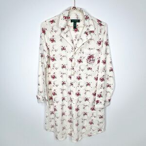Lauren Ralph Lauren Floral Print Embroidered Logo Sleep Shirt Cottagecore Small